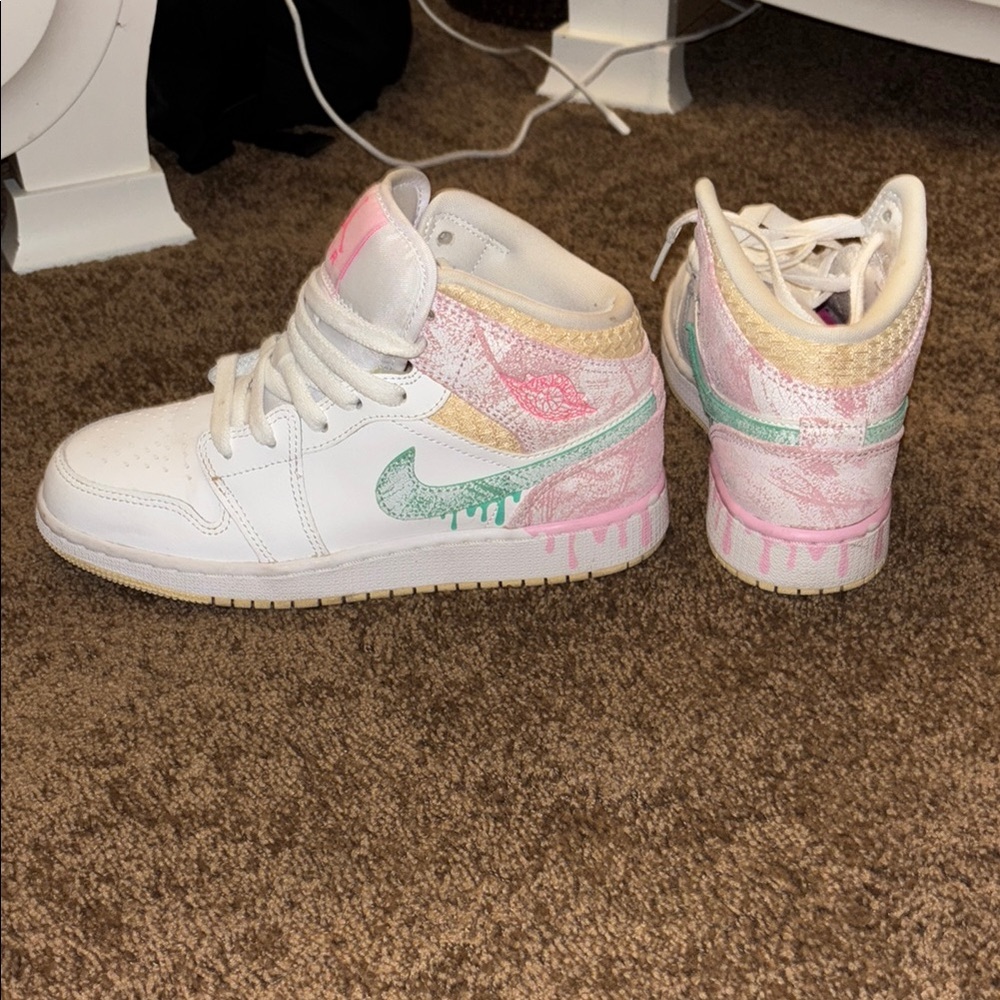 Jordan White and Pink Sneakers with Iridescent Accents